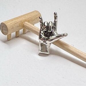 Vintage Sterling Silver “I Love You” Hand Sign Pendant Charm - 925